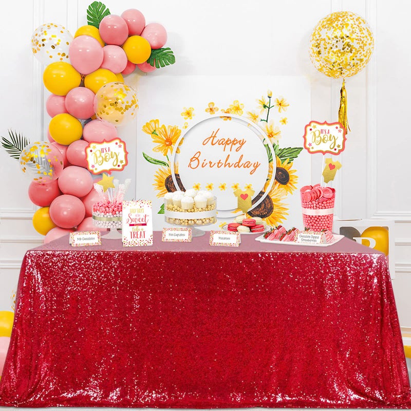 QueenDream Sparkly Sequin Tablecloth - Red Table Cloth 50x80 Inches Rectangle Table Overlay Fabric for Birthday Parties Baby Shower Decoration - Image 4
